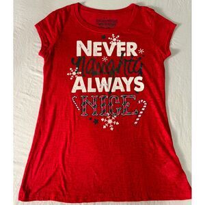 Rocker Girl Never Naughty Always Nice Christmas‎ Red T-shirt Size Medium